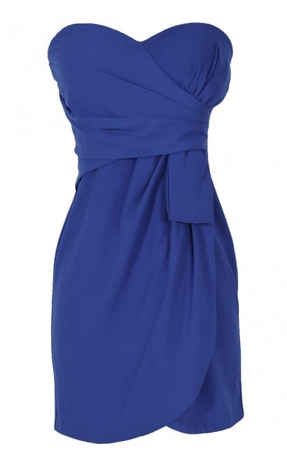 Annabelle Strapless Chiffon Designer Dress in Bright Blue
